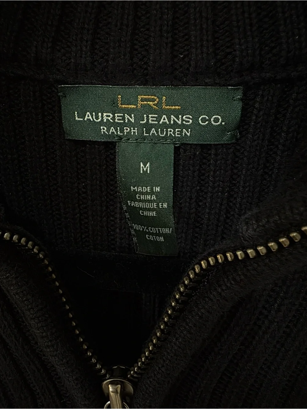 Lauren Ralph Lauren Ribbed Zip-Up Sweater Jacket Women’s Size M Black Classic